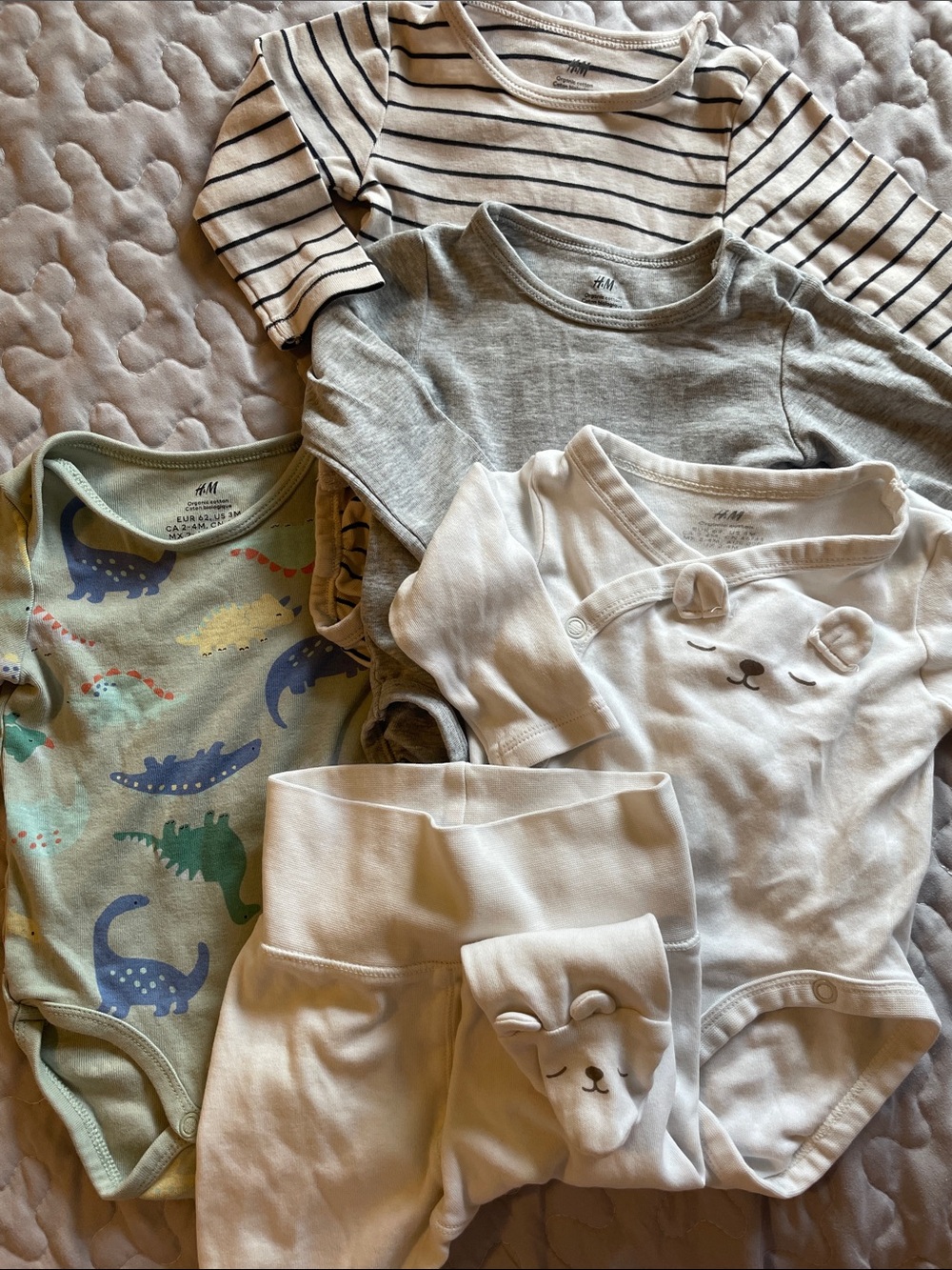 H&M Organic 5pcs Outfit Bodysuit Essentials Bear Ears Dino Long Short Leggings